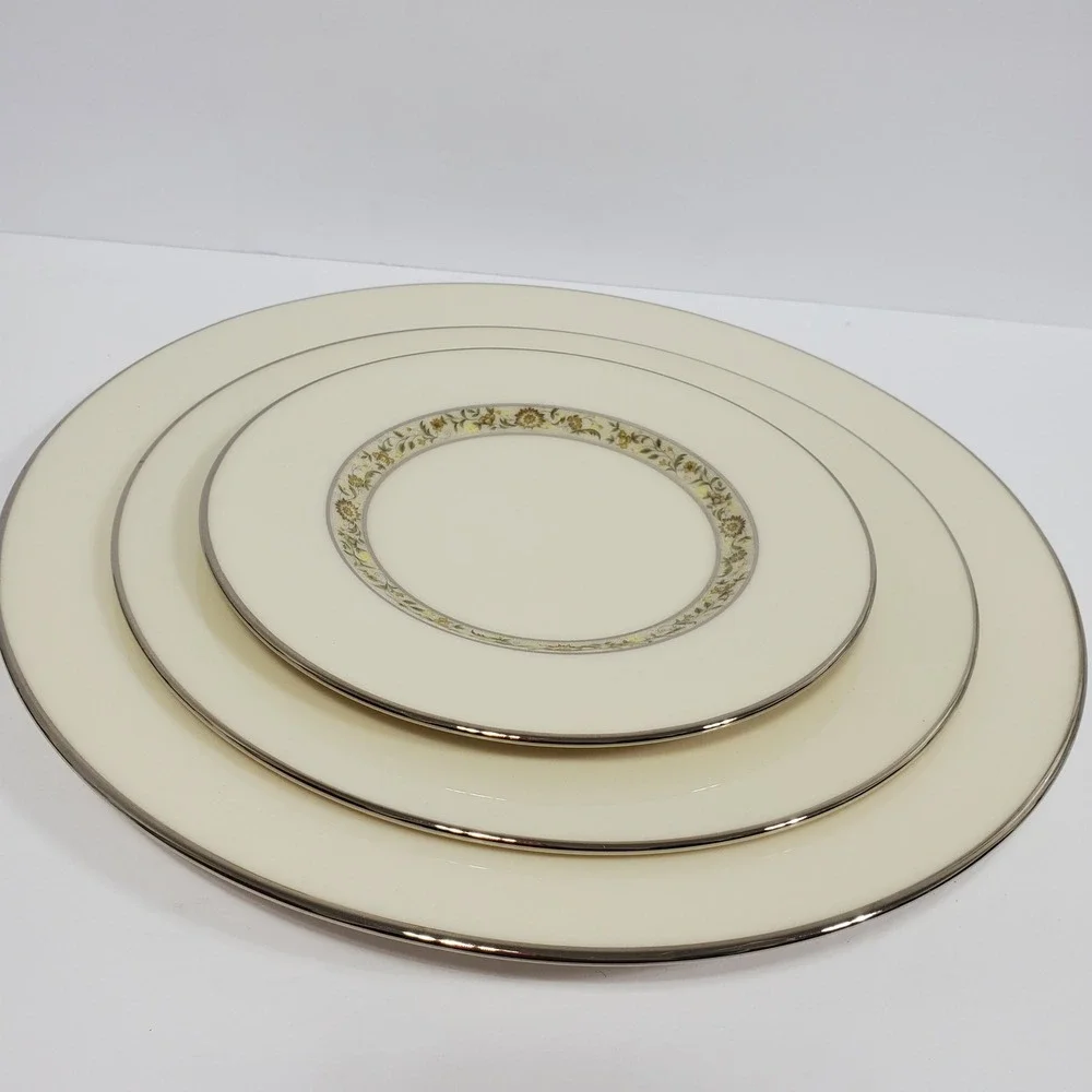 Lenox Springdale Salad Dinner Bread & Appetizer Plates 3 Pieces Platinum Trim